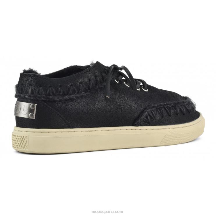 hombres zapatillas esquimales con cordones Mou NN6RX766 agrietado negro/gris