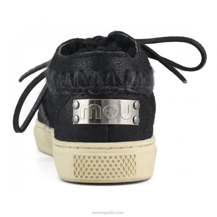 hombres zapatillas esquimales con cordones Mou NN6RX766 agrietado negro/gris