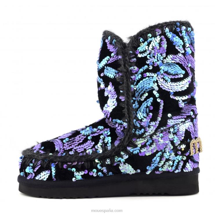 mujer eskimo 24 - tachuelas grandes con logo Mou NN6RX279 lentejuelas iridiscentes lila sobre terciopelo