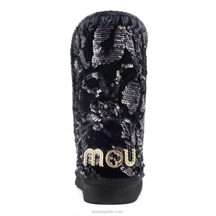 mujer eskimo 24 - tachuelas grandes con logo Mou NN6RX280 lentejuelas iridiscentes azul negro sobre negro