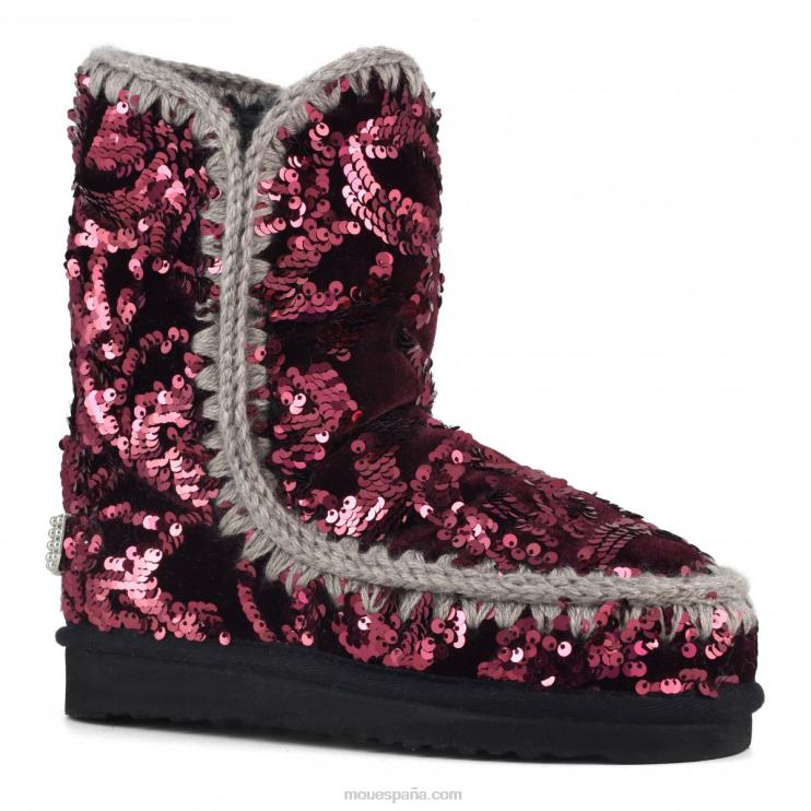 mujer eskimo 24 - tachuelas grandes con logo Mou NN6RX281 lentejuelas iridiscentes moradas sobre terciopelo