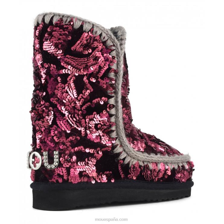 mujer eskimo 24 - tachuelas grandes con logo Mou NN6RX281 lentejuelas iridiscentes moradas sobre terciopelo