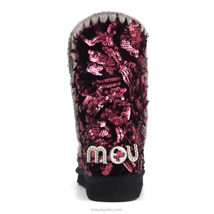 mujer eskimo 24 - tachuelas grandes con logo Mou NN6RX281 lentejuelas iridiscentes moradas sobre terciopelo