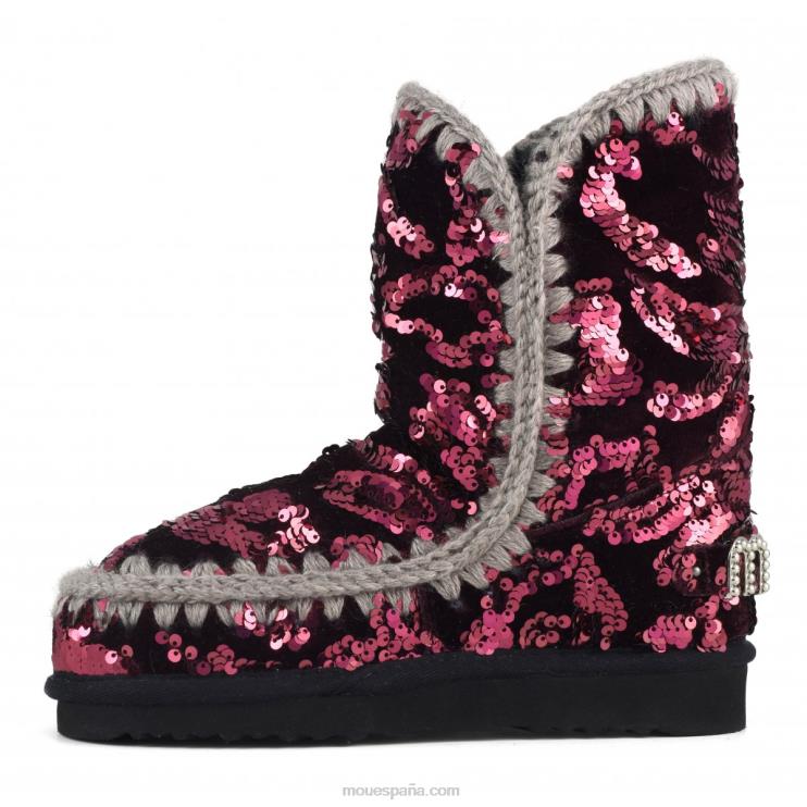 mujer eskimo 24 - tachuelas grandes con logo Mou NN6RX281 lentejuelas iridiscentes moradas sobre terciopelo