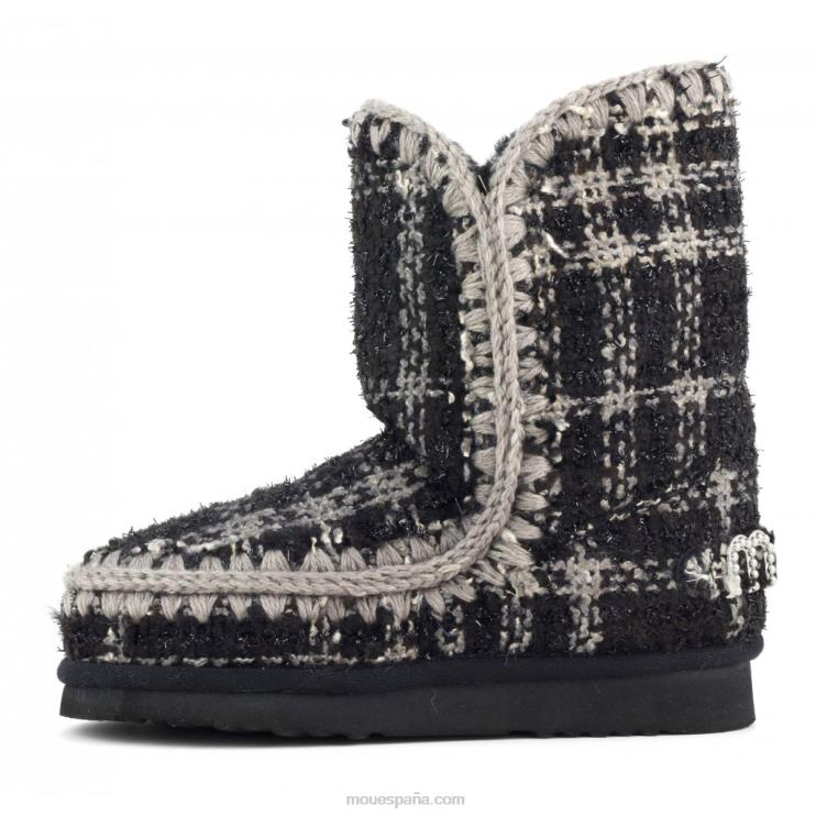 mujer eskimo 24 tartán - tachuelas grandes con logo Mou NN6RX370 tartán lurex negro-blanco