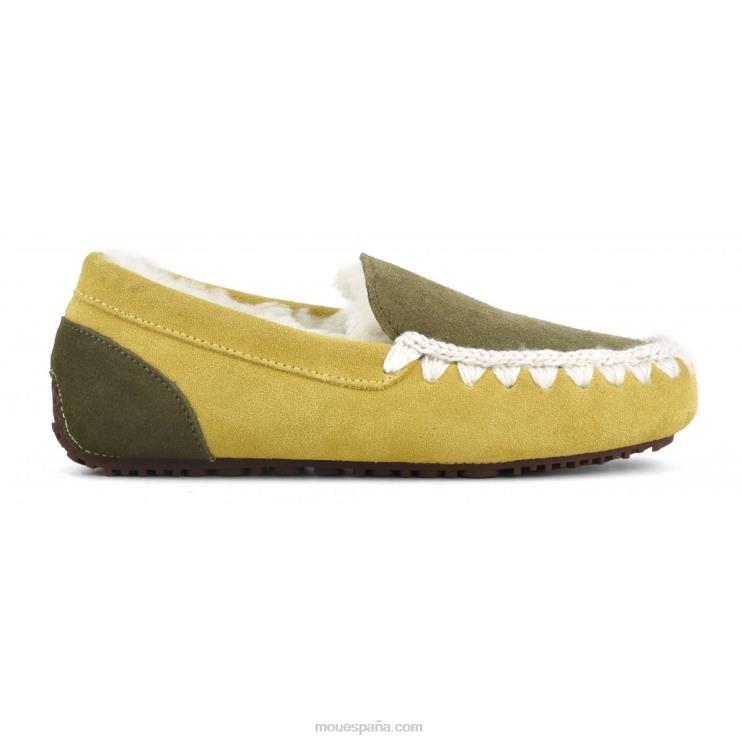 mujer mocasín color block pespunte esquimal Mou NN6RX681 mezcla de mostaza