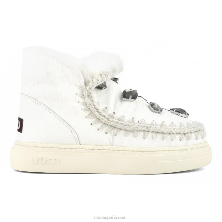 mujer Zapatilla esquimal pedrería negrita Mou NN6RX737 blanco ceroso