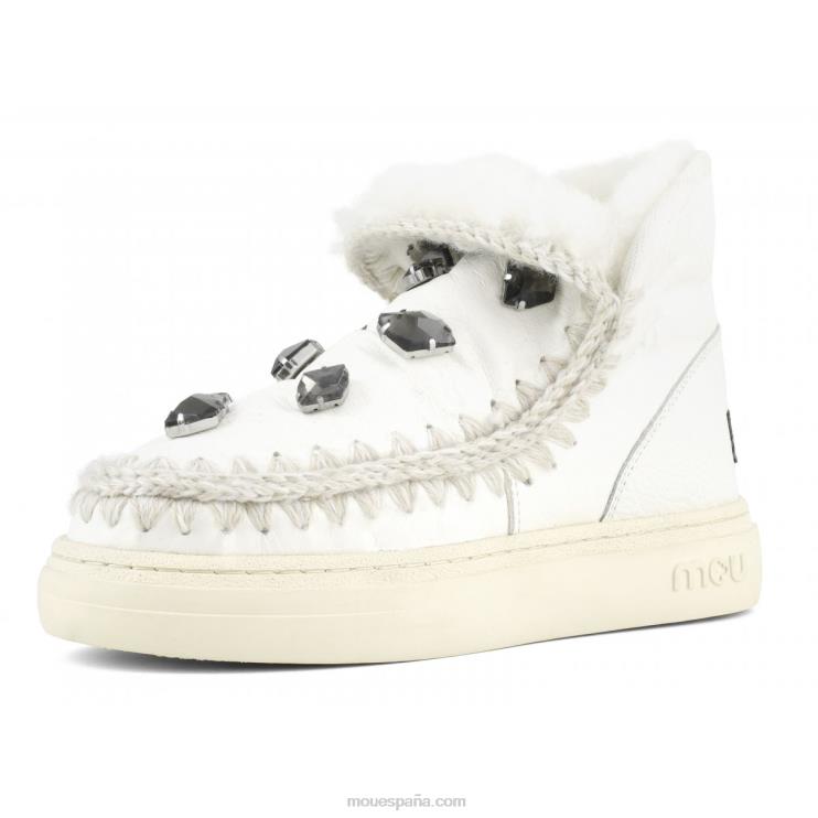 mujer Zapatilla esquimal pedrería negrita Mou NN6RX737 blanco ceroso