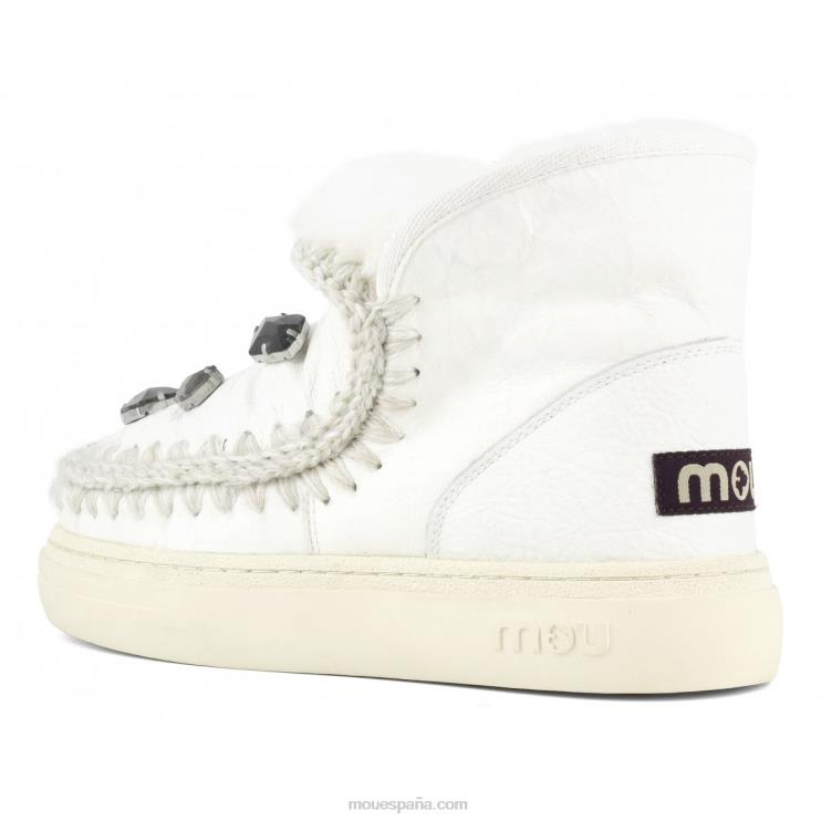 mujer Zapatilla esquimal pedrería negrita Mou NN6RX737 blanco ceroso