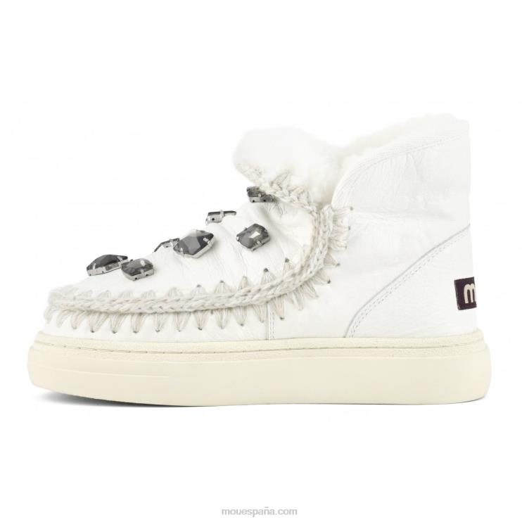 mujer Zapatilla esquimal pedrería negrita Mou NN6RX737 blanco ceroso