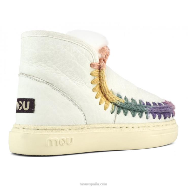mujer zapatillas esquimales con costuras de arcoíris en negrita Mou NN6RX728 nubuck blanco verdadero