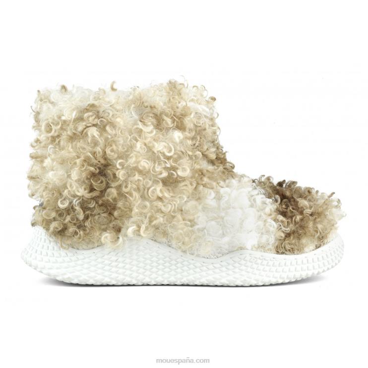 mujer botín sin cordones con suela ecológica de felpa teddy alto Mou NN6RX344 peluche rizado mezcla beige