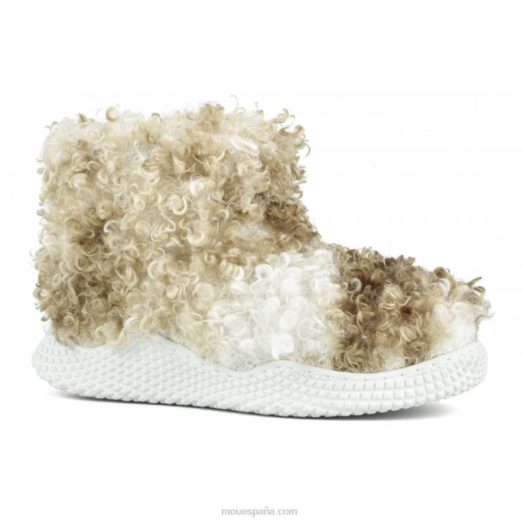 mujer botín sin cordones con suela ecológica de felpa teddy alto Mou NN6RX344 peluche rizado mezcla beige