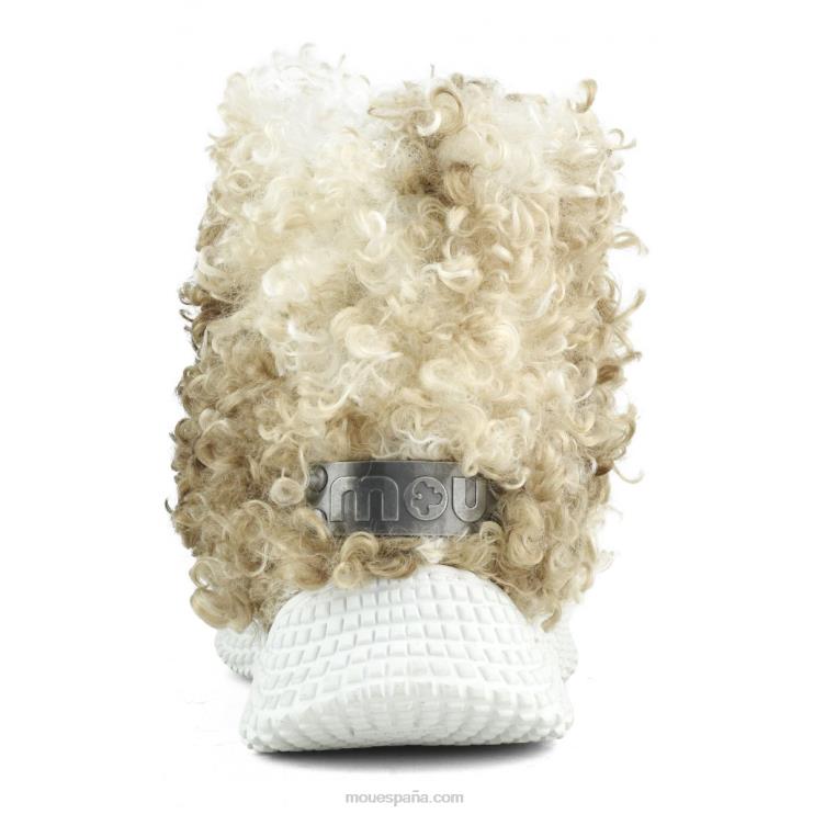 mujer botín sin cordones con suela ecológica de felpa teddy alto Mou NN6RX344 peluche rizado mezcla beige