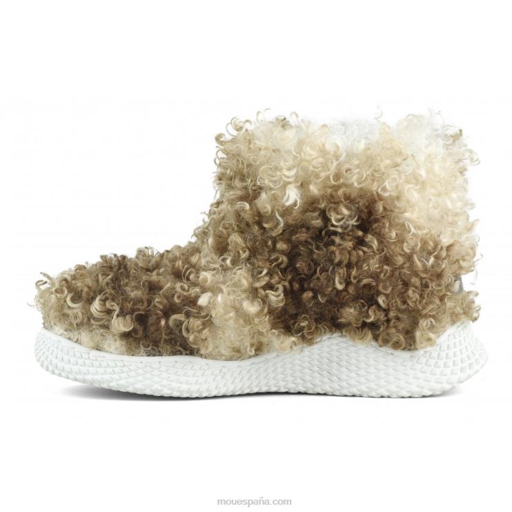 mujer botín sin cordones con suela ecológica de felpa teddy alto Mou NN6RX344 peluche rizado mezcla beige