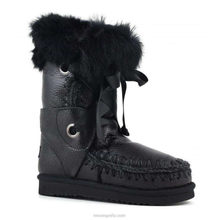 mujer esquimal encaje y piel Mou NN6RX310 espiral en relieve negro