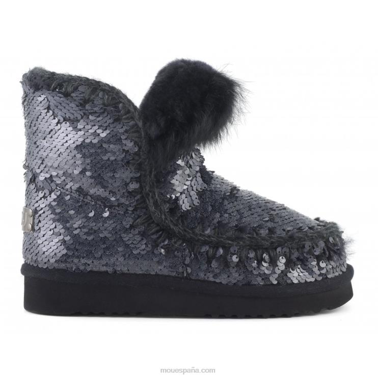 mujer esquimal todas las lentejuelas ribete de piel de conejo Mou NN6RX378 lentejuelas nuevo negro