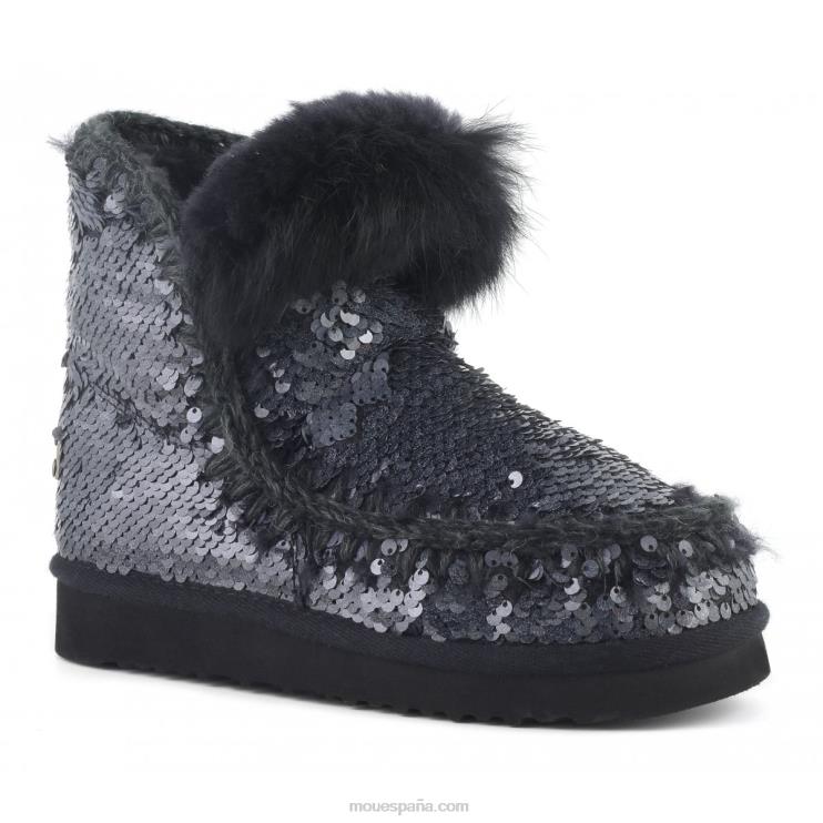 mujer esquimal todas las lentejuelas ribete de piel de conejo Mou NN6RX378 lentejuelas nuevo negro