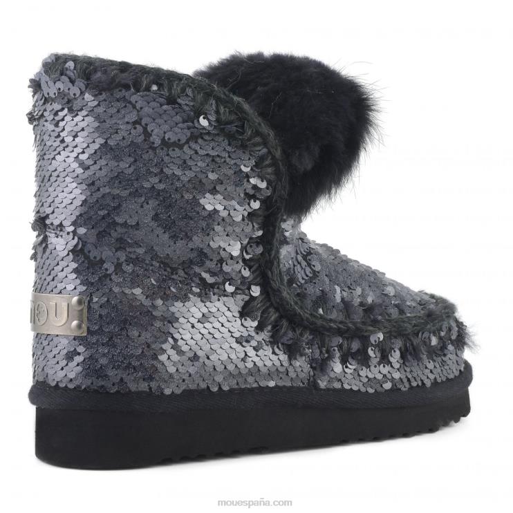 mujer esquimal todas las lentejuelas ribete de piel de conejo Mou NN6RX378 lentejuelas nuevo negro