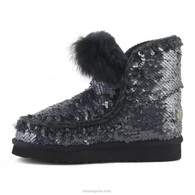 mujer esquimal todas las lentejuelas ribete de piel de conejo Mou NN6RX378 lentejuelas nuevo negro