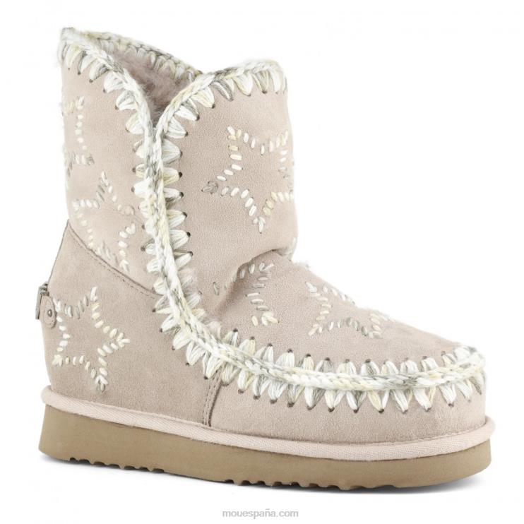 mujer cuña interior lana estrellas bordadas Mou NN6RX536 beige rosa