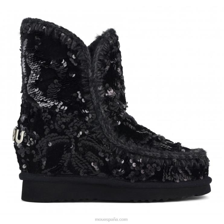 mujer lentejuelas iridiscentes cuña interior Mou NN6RX543 lentejuelas iridiscentes azul negro sobre negro