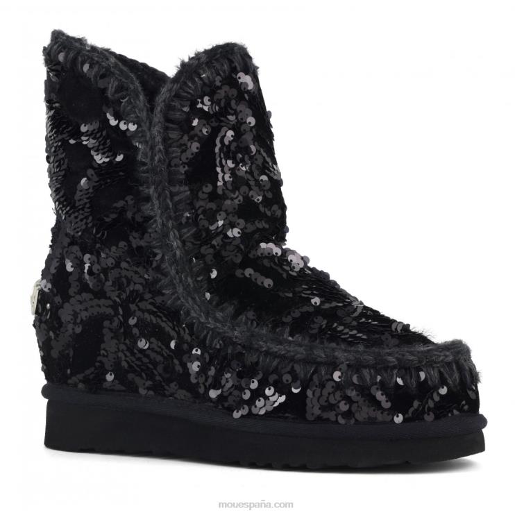 mujer lentejuelas iridiscentes cuña interior Mou NN6RX543 lentejuelas iridiscentes azul negro sobre negro