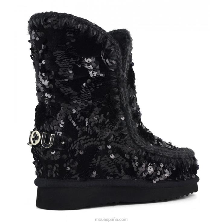 mujer lentejuelas iridiscentes cuña interior Mou NN6RX543 lentejuelas iridiscentes azul negro sobre negro