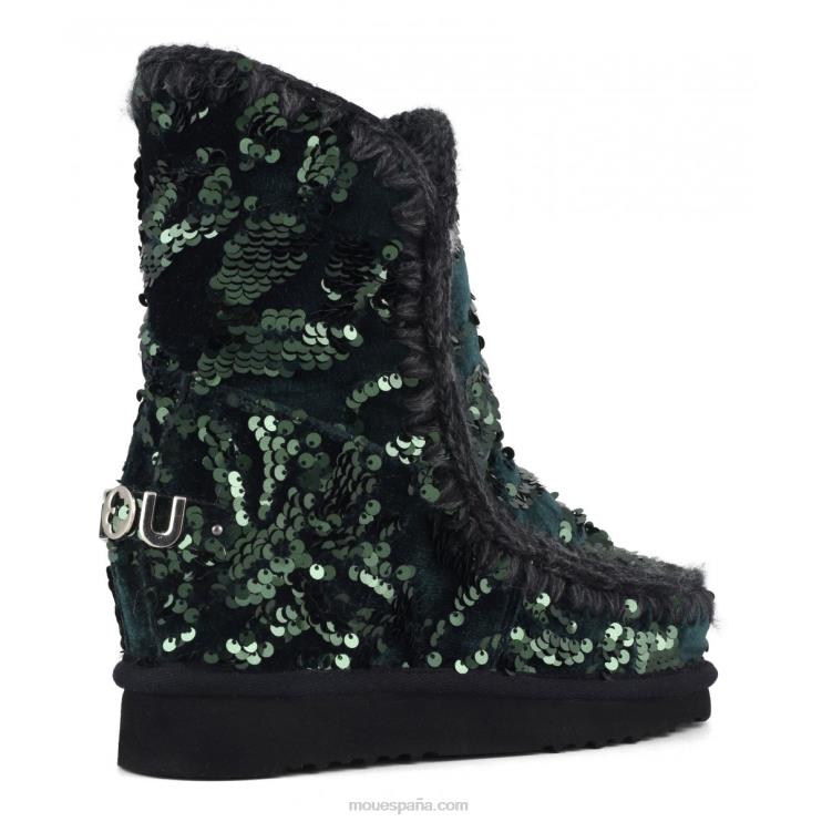 mujer lentejuelas iridiscentes cuña interior Mou NN6RX544 lentejuelas iridiscentes verdes sobre terciopelo
