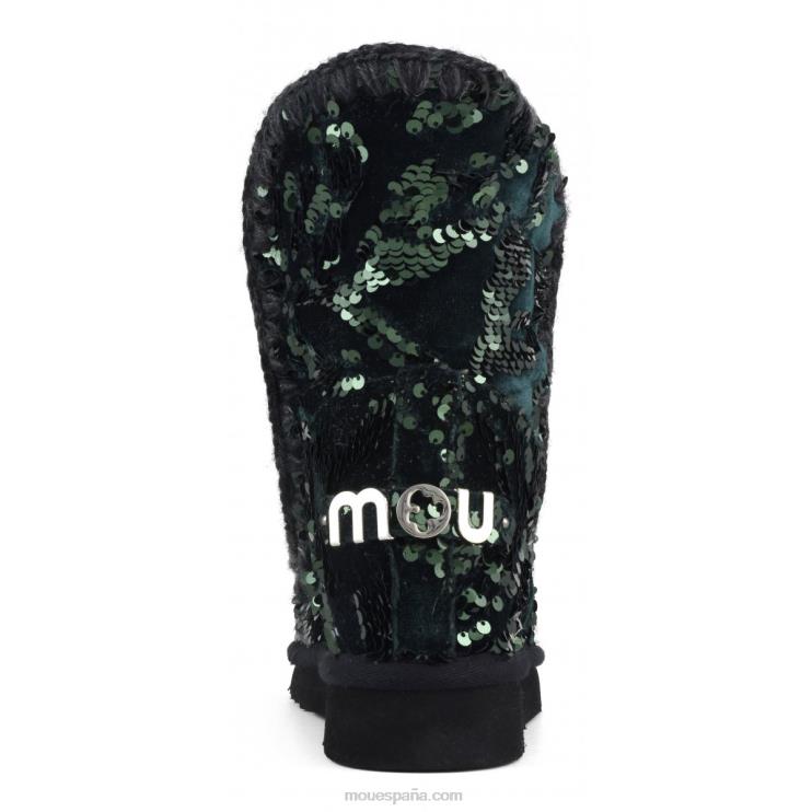 mujer lentejuelas iridiscentes cuña interior Mou NN6RX544 lentejuelas iridiscentes verdes sobre terciopelo