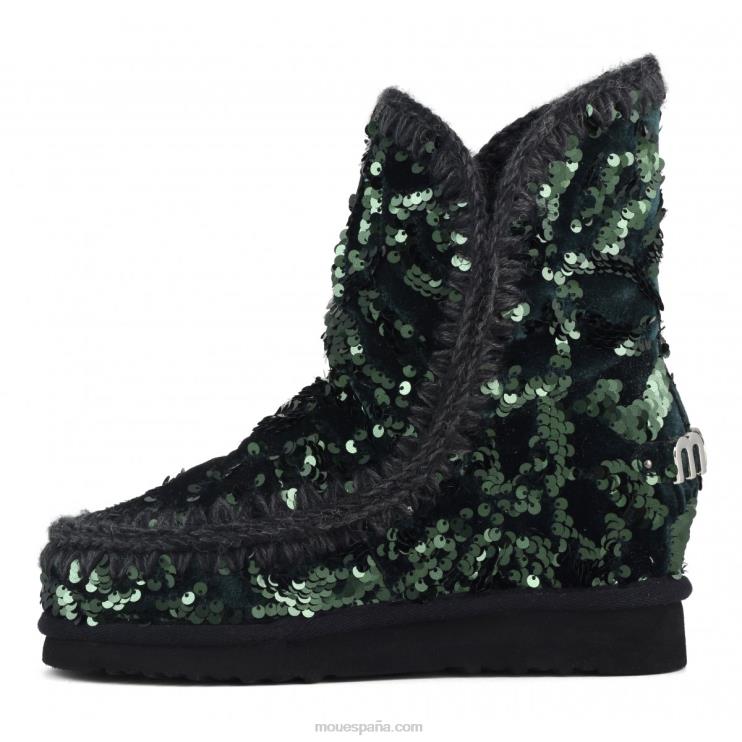 mujer lentejuelas iridiscentes cuña interior Mou NN6RX544 lentejuelas iridiscentes verdes sobre terciopelo