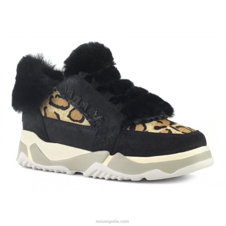 mujer zapatilla esquimal con cordones Mou NN6RX705 agrietado negro/gris