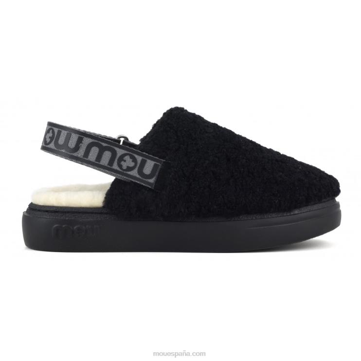 mujer atrevido zueco piel de oveja rizada y correa trasera Mou NN6RX517 negro