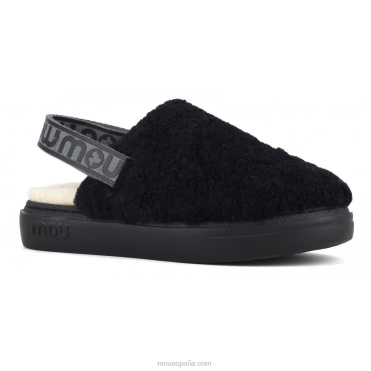 mujer atrevido zueco piel de oveja rizada y correa trasera Mou NN6RX517 negro