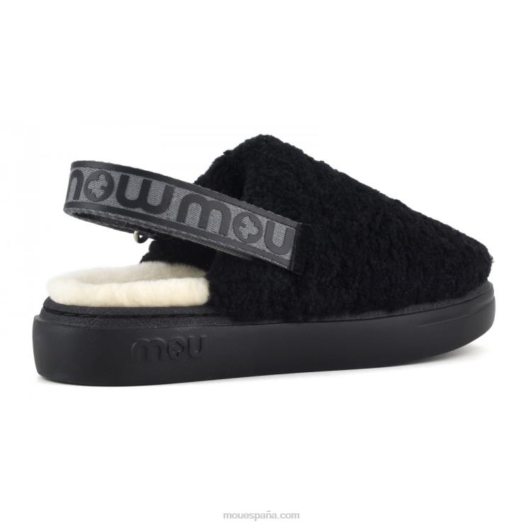mujer atrevido zueco piel de oveja rizada y correa trasera Mou NN6RX517 negro