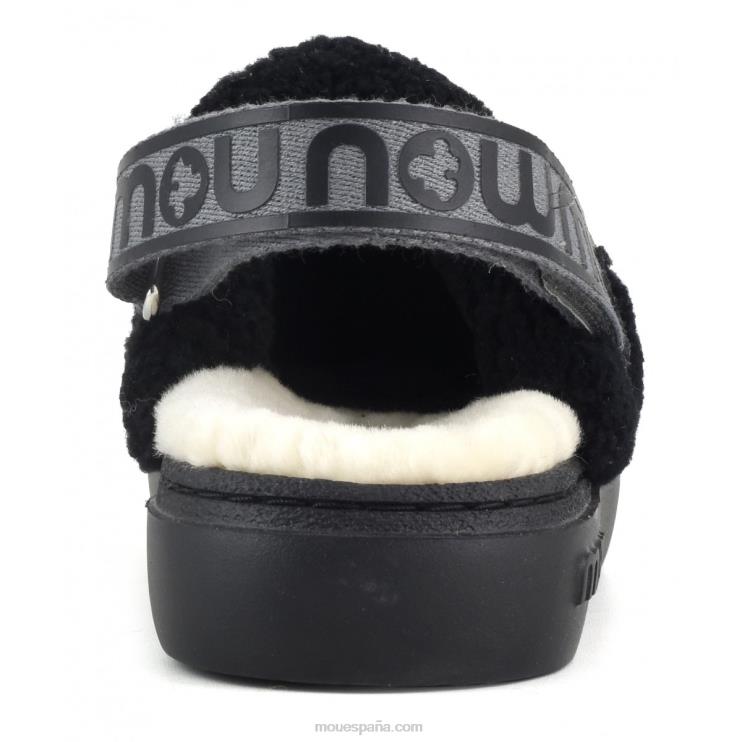 mujer atrevido zueco piel de oveja rizada y correa trasera Mou NN6RX517 negro