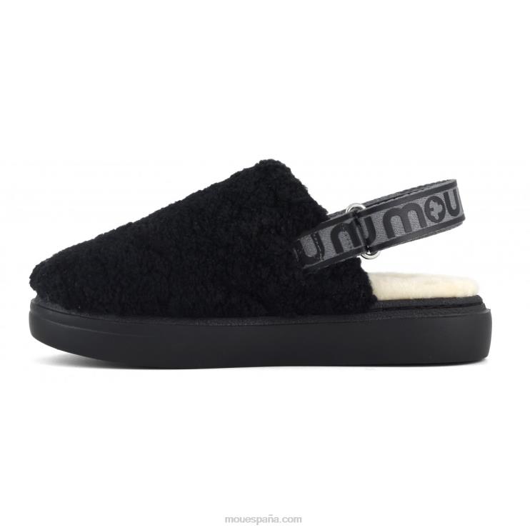 mujer atrevido zueco piel de oveja rizada y correa trasera Mou NN6RX517 negro