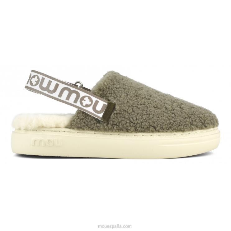 mujer atrevido zueco piel de oveja rizada y correa trasera Mou NN6RX518 milicia