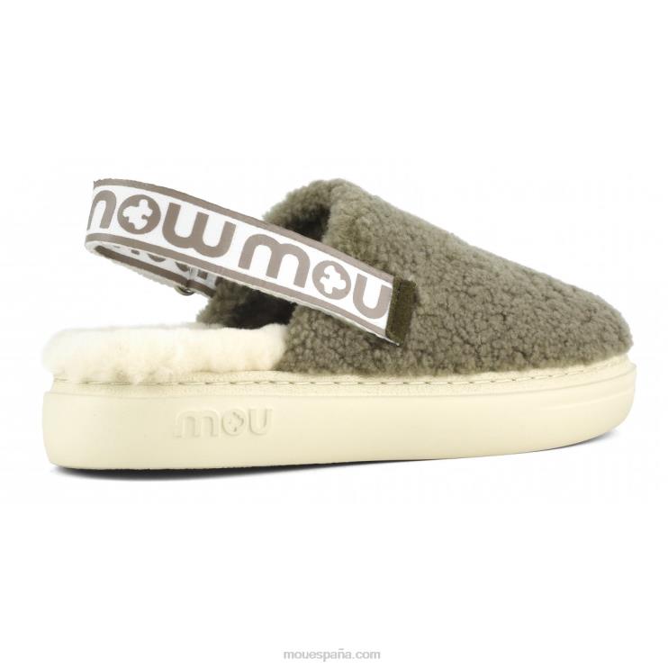 mujer atrevido zueco piel de oveja rizada y correa trasera Mou NN6RX518 milicia