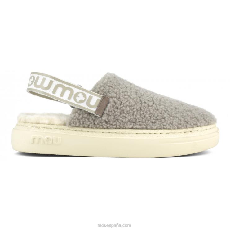 mujer atrevido zueco piel de oveja rizada y correa trasera Mou NN6RX519 elefante gris