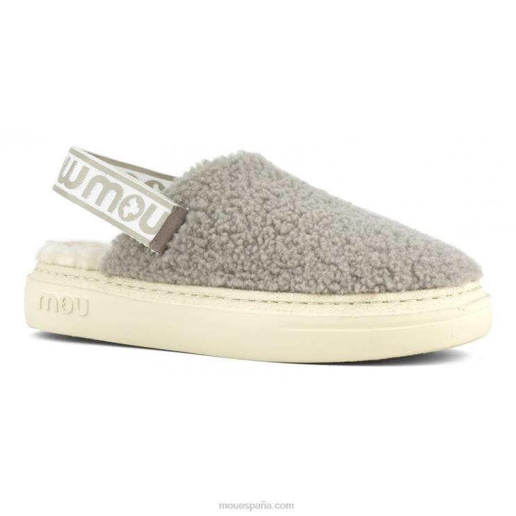 mujer atrevido zueco piel de oveja rizada y correa trasera Mou NN6RX519 elefante gris