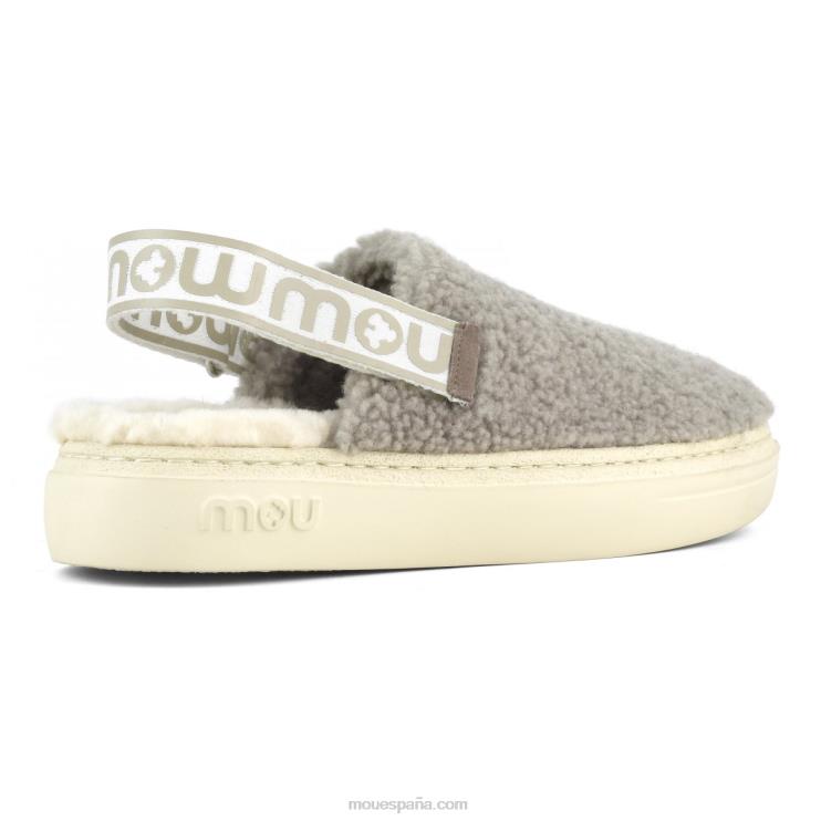 mujer atrevido zueco piel de oveja rizada y correa trasera Mou NN6RX519 elefante gris