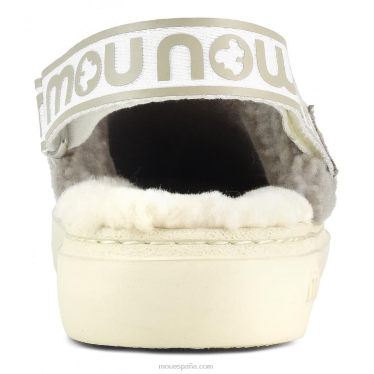 mujer atrevido zueco piel de oveja rizada y correa trasera Mou NN6RX519 elefante gris