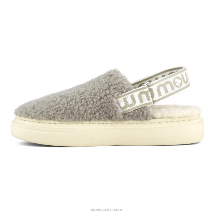 mujer atrevido zueco piel de oveja rizada y correa trasera Mou NN6RX519 elefante gris