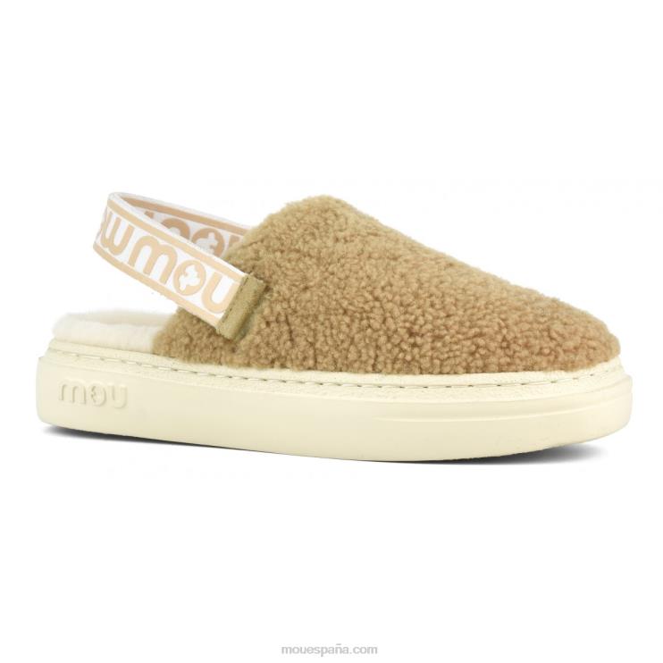 mujer atrevido zueco piel de oveja rizada y correa trasera Mou NN6RX520 coñac