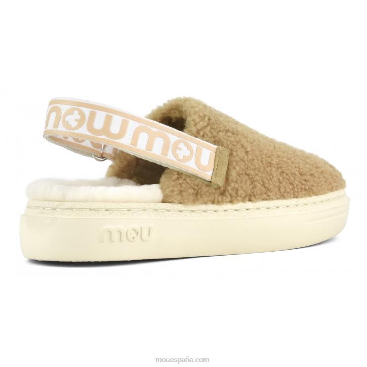 mujer atrevido zueco piel de oveja rizada y correa trasera Mou NN6RX520 coñac