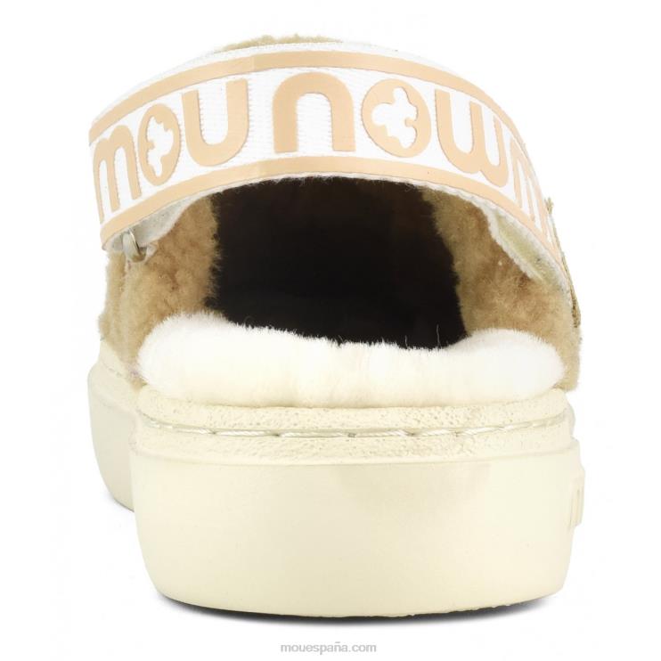 mujer atrevido zueco piel de oveja rizada y correa trasera Mou NN6RX520 coñac