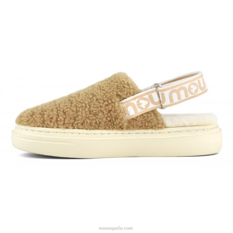 mujer atrevido zueco piel de oveja rizada y correa trasera Mou NN6RX520 coñac