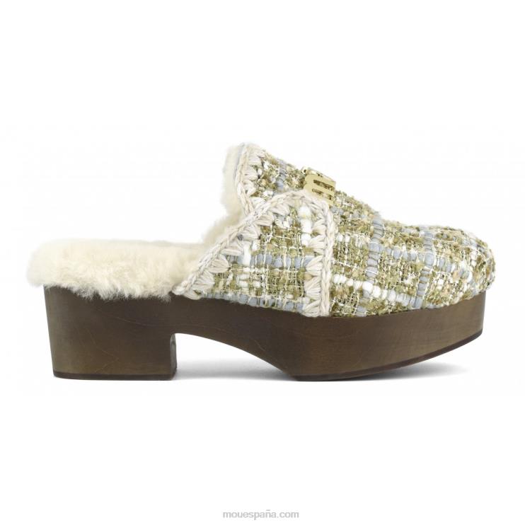 mujer zuecos de tacón de madera maciza Mou NN6RX532 beige bouclé