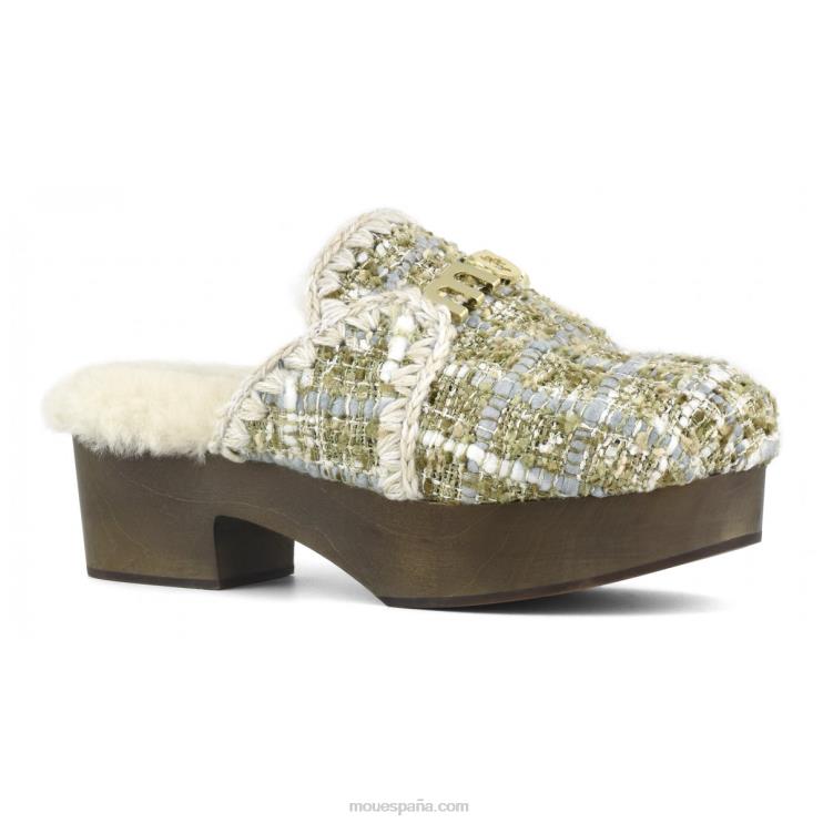 mujer zuecos de tacón de madera maciza Mou NN6RX532 beige bouclé